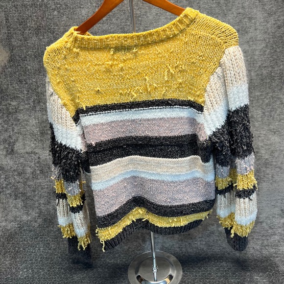 Joseph A. Striped Sweater Womens Extra Large XL Yellow Knit Textured Statement - Picture 4 of 7